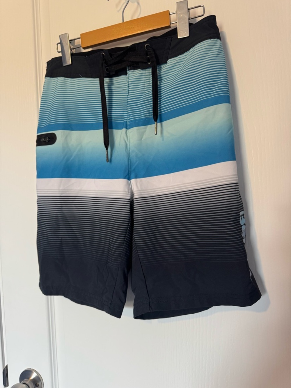 Bench Men's Black and Blue Gradient Stripe Swim Shorts